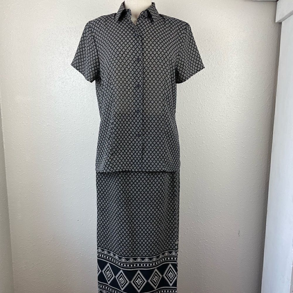 Chaus Matching Button Down Top and Skirt EUC